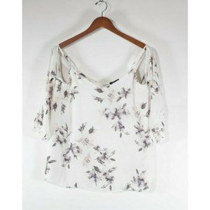 Dynamite Womens Medium White Gray Shirt Floral Print Cold Shoulder Blouse